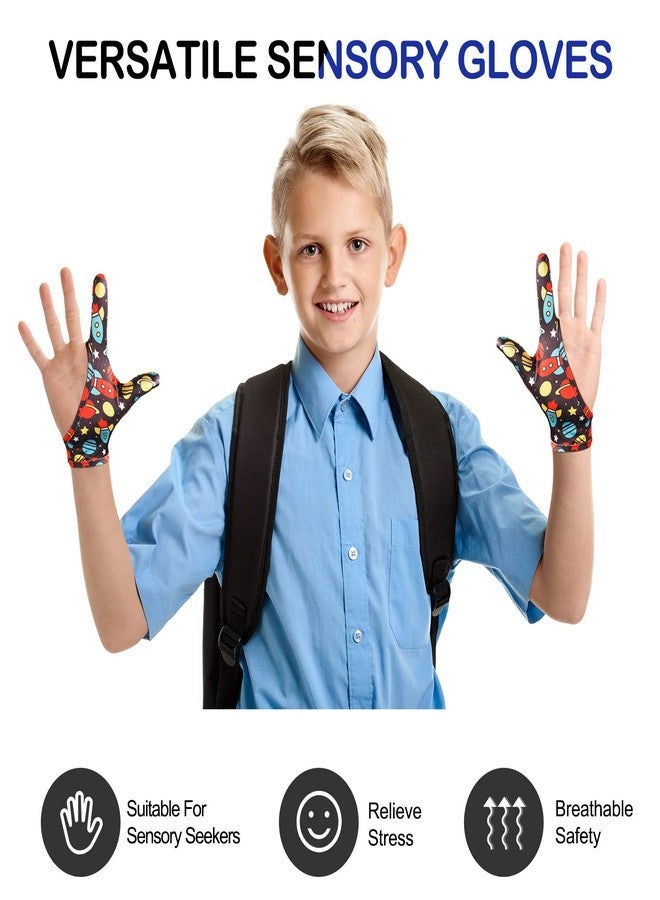 Jiuguva 4 Pcs Thumb Sucking Guard Gloves Kids Chewy Compression Gloves Breathable Guard Nail Biting Kids Stop Thumb Sucking and Finger Biting Generally for Ages 8-12 (Space, Dinosaur, 2 Fingers) - Image 4